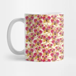 Pink and Yellow Orchids Pattern with Lines on Yellow Background Mug